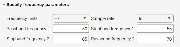 Frequency parameters in Design Filter live task