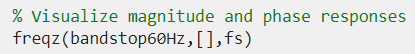 Output code in Design Filter live task: Visualize magnitude and phase responses