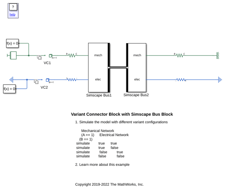 Variant Connector Block with Simscape Bus Block