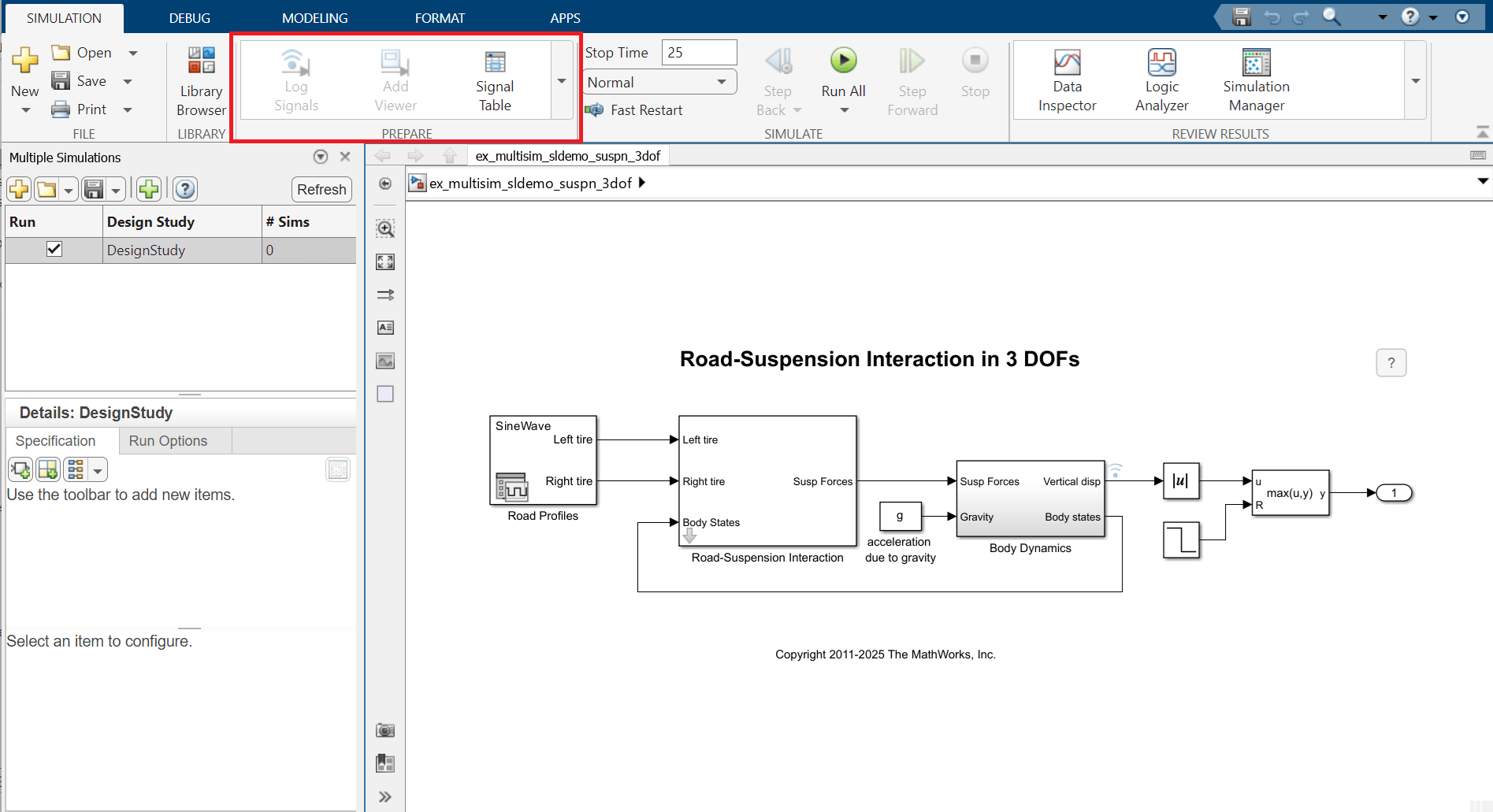 Use Multiple Simulations Panel to Run Design Study with Different Parameter Values