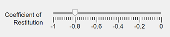 Slider UI component labeled "Coefficient of Restitution". The slider has a minumum of -1 and a maximum of 0, and the slider thumb is at -0.8.
