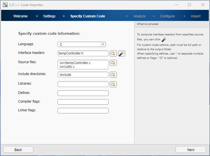 Specify custom code to be imported.