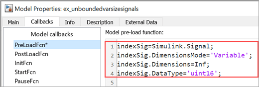 Simulink signal object configured to support unbounded variable-size signals