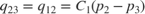 $$q_{23}=q_{12}=C_1 \left( p_2-p_3 \right)$$