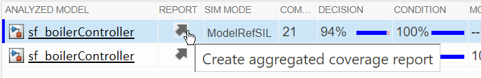 Location of arrow to create coverage report