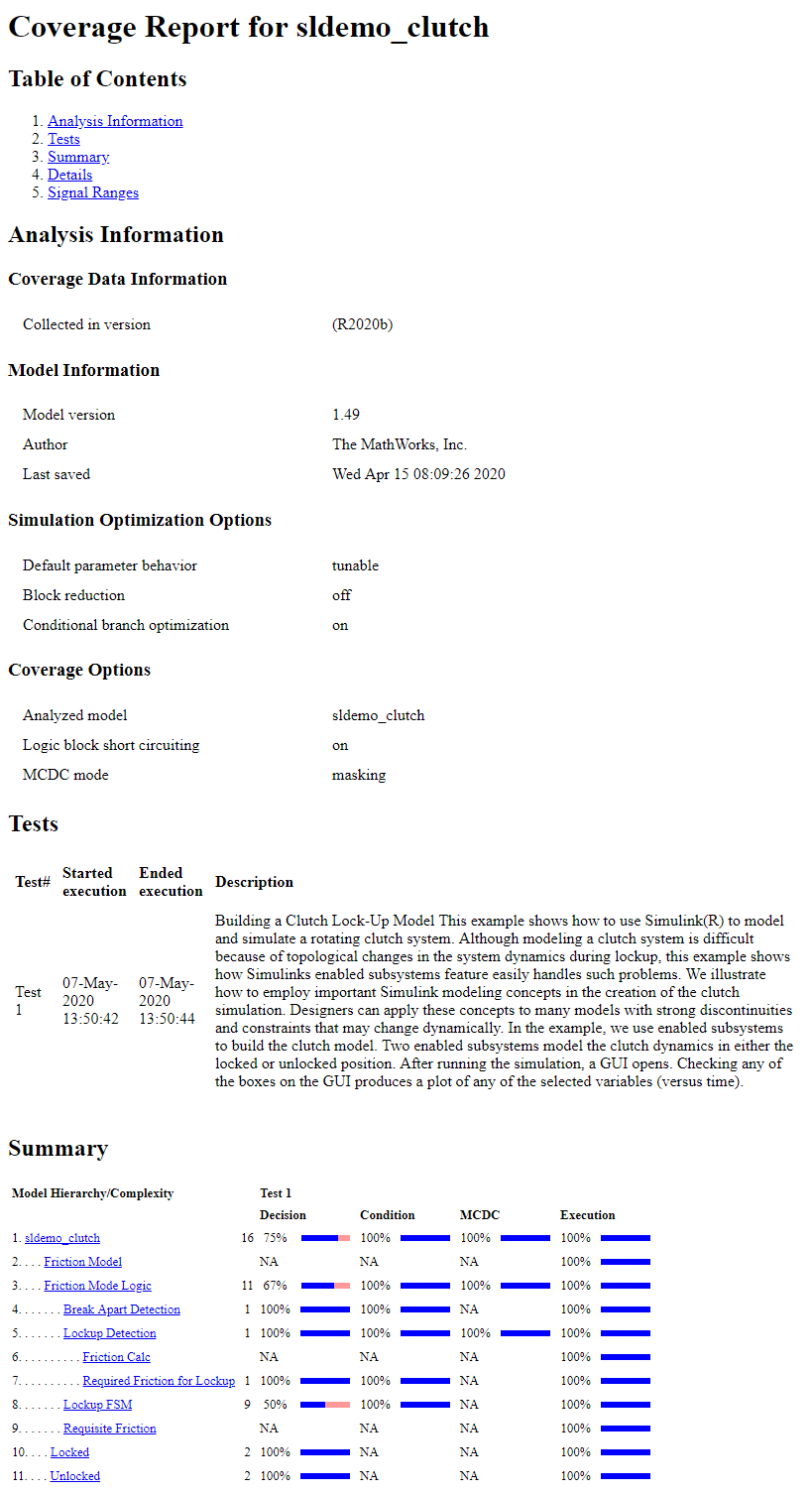 Basic Operation of the Model Coverage Tool