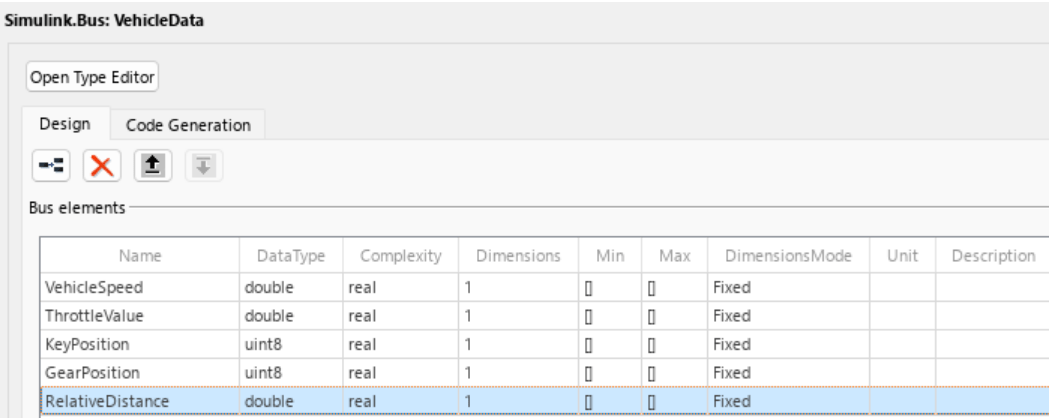 A field named RelativeDistance is added to the VehicleData bus to record the distance from the leading vehicle.