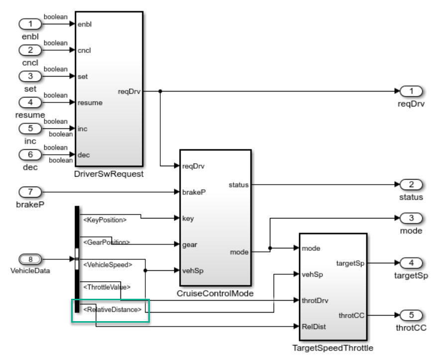 Open the updated model to check the presence of the RelativeDistance field. The green highlight confirms the same.