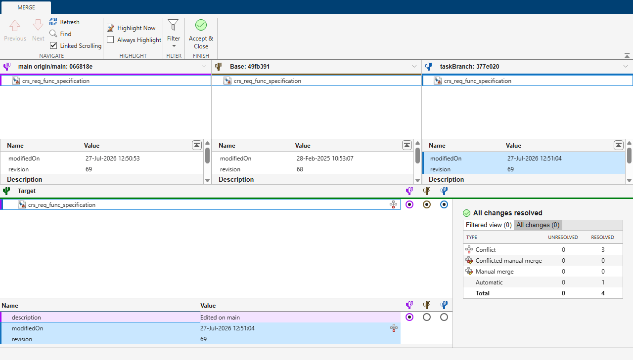 Resolve Conflicts in Requirements Using Three-Way Merge