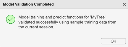 Model Validation Completed dialog box