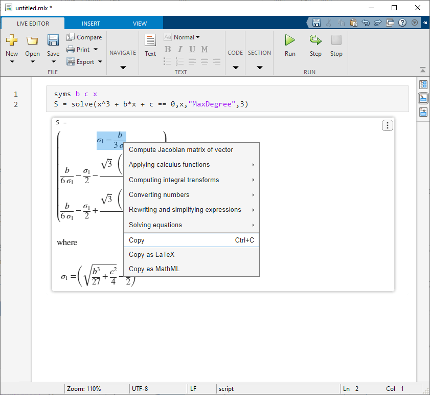 e in matlab