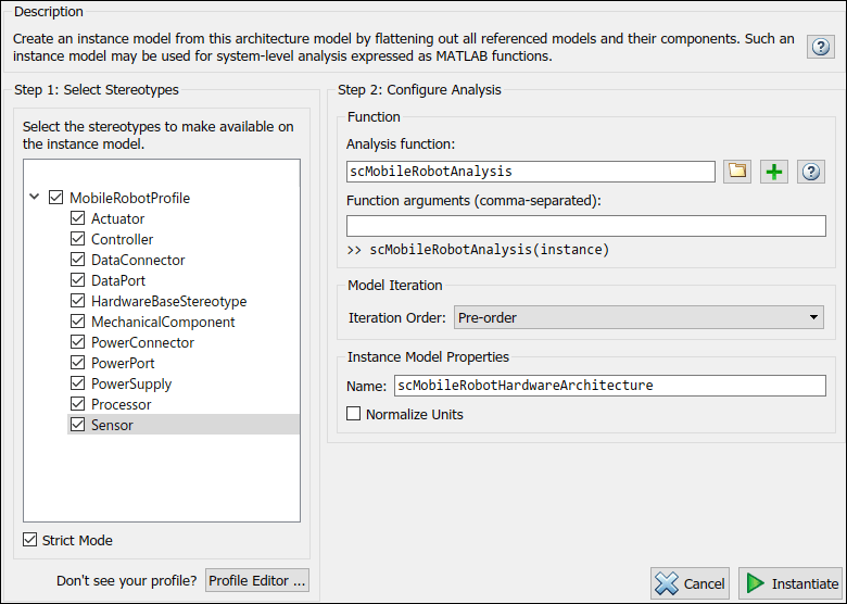 Instantiate Architecture Model tool before analysis.