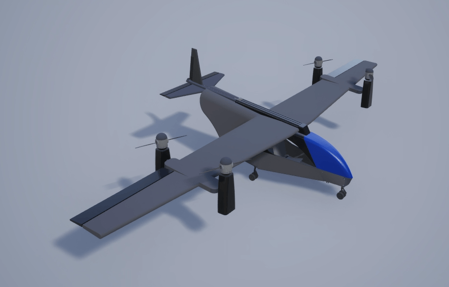3D rendering of a tilt-rotor VTOL UAV with four rotors mounted on fixed wings