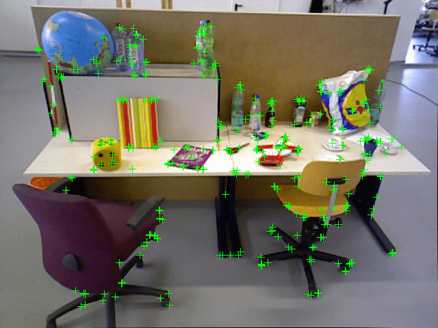 Figure contains an axes object. The axes object with title Matched Features in Current Frame contains 2 objects of type image, line. One or more of the lines displays its values using only markers