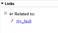 This image shows the fault badge for the Requirements Editor in the Links section when viewing the requirements.