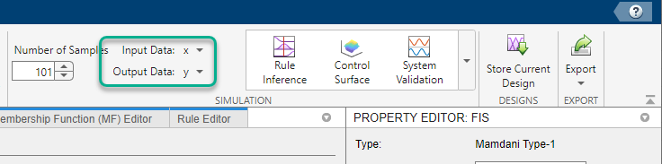 App toolstrip highlighting the Input Data and Output Data drop-down lists.