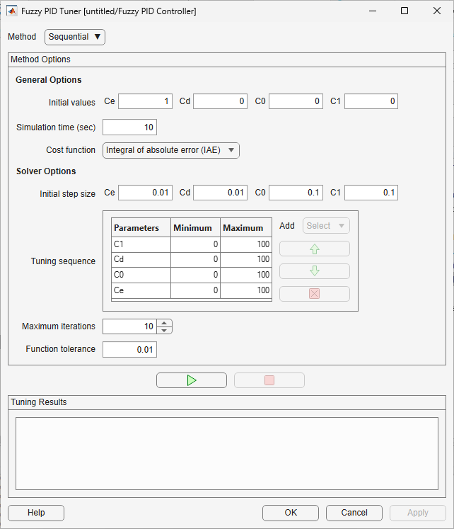 Fuzzy PID Tuner tool