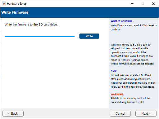 Write the firmware to the SD card.