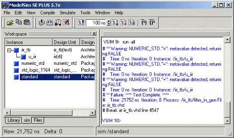 Mentor Graphics ModelSim window