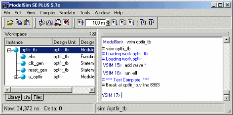 Siemens ModelSim window