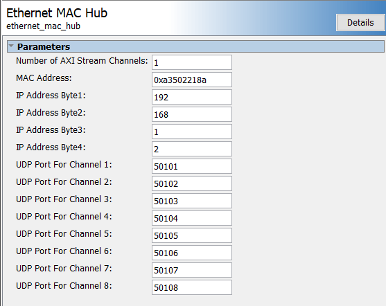 Ethernet MAC Hub IP parameters