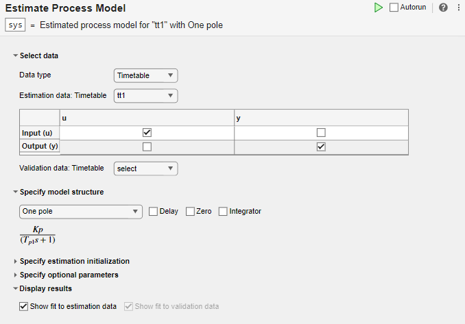 Estimate Process Model task in Live Editor