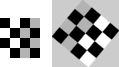 Original and transformed checkerboard image. The transformed image appears reflected and rotated 45 degrees.