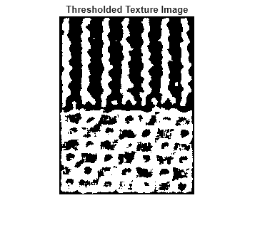 Figure contains an axes object. The hidden axes object with title Thresholded Texture Image contains an object of type image.