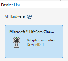Device List in Image Acquisition Explorer app