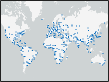 Blue points displayed on a world map