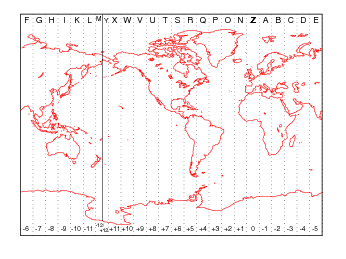 World map with zone descriptions and alphabetical zone indicators