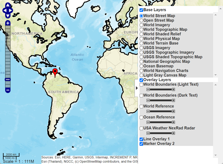 Web map and Layer Manager with line and marker overlays