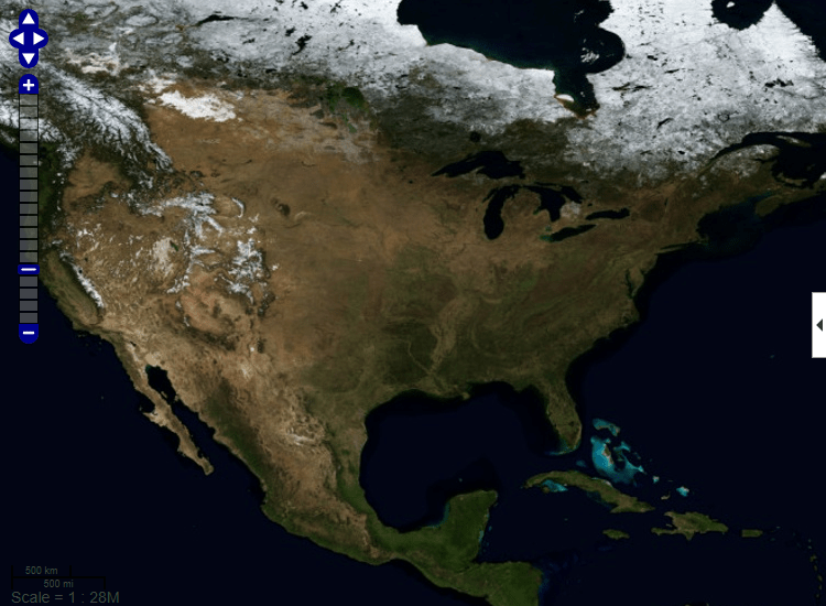Web map centered on North America showing satellite imagery