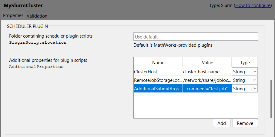 Cluster Profile Manager with the LSF profile selected. The properties for the cluster are shown in the right panel. The Additional Properties entry is being edited.