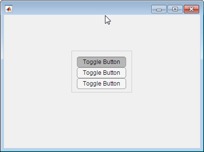 Three toggle buttons in a button group. Each button has the text "Toggle Button" and the first button is selected.