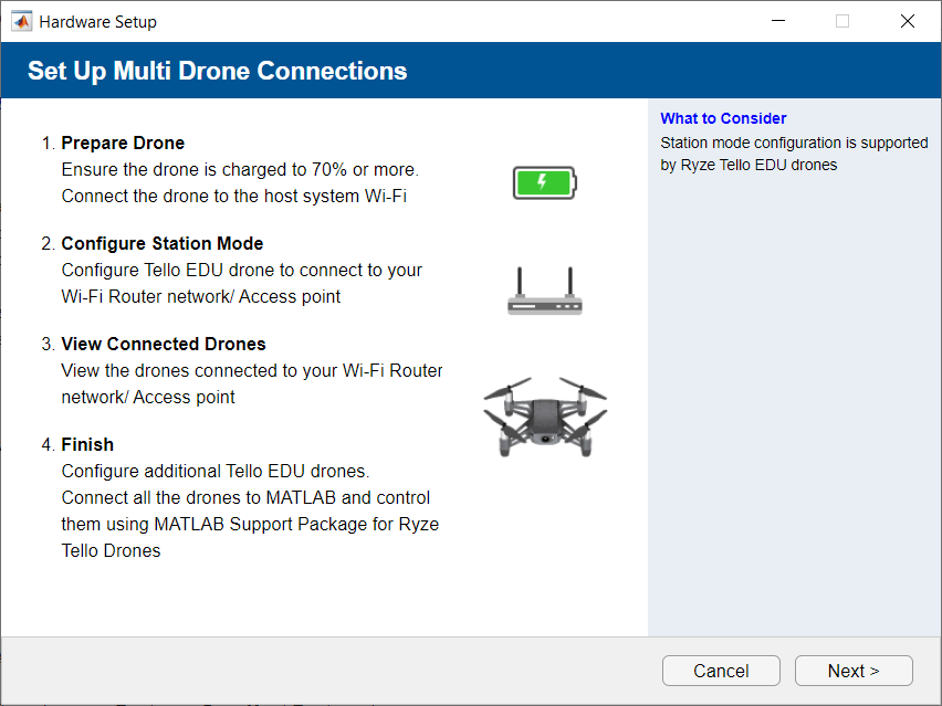 Setup Multi Drone Connections window