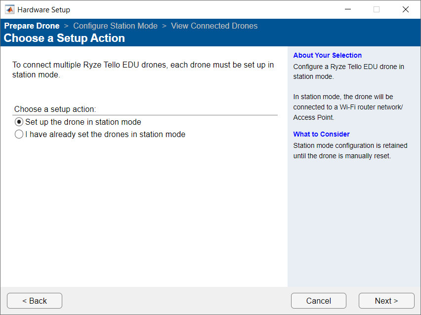 Choose a Setup Action window