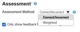 Image shows Menu options Correct/Incorrect and Weighted