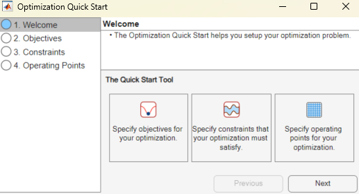 Optimization Quick Start tool dialog box