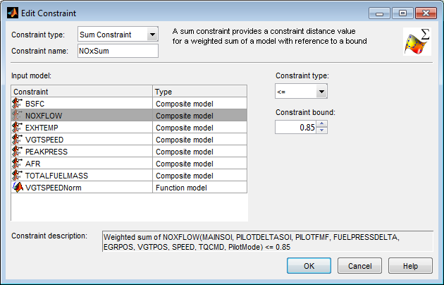 Edit constraint wizard showing type, name, and bound