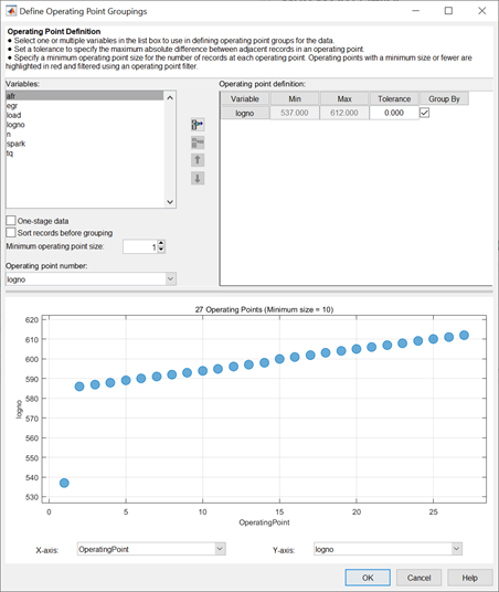 Define Operating Point Groupings dialog box
