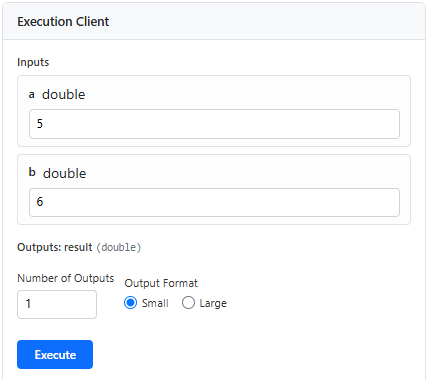 Execution Client form with two input fields