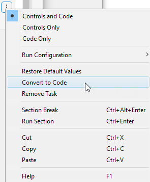 Convert task menu item