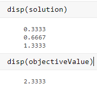 solution = [1/3, 2/3, 4/3]. objective = 7/3.