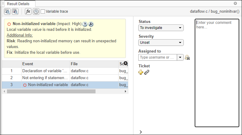 The Result Details pane shows information such as result location and explanation of the result.