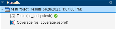 Results pane showing test execution and coverage results