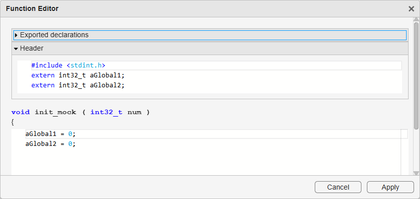 Mock body sets variable aGlobal to 0 and mock header contains extern declaration of the variable.
