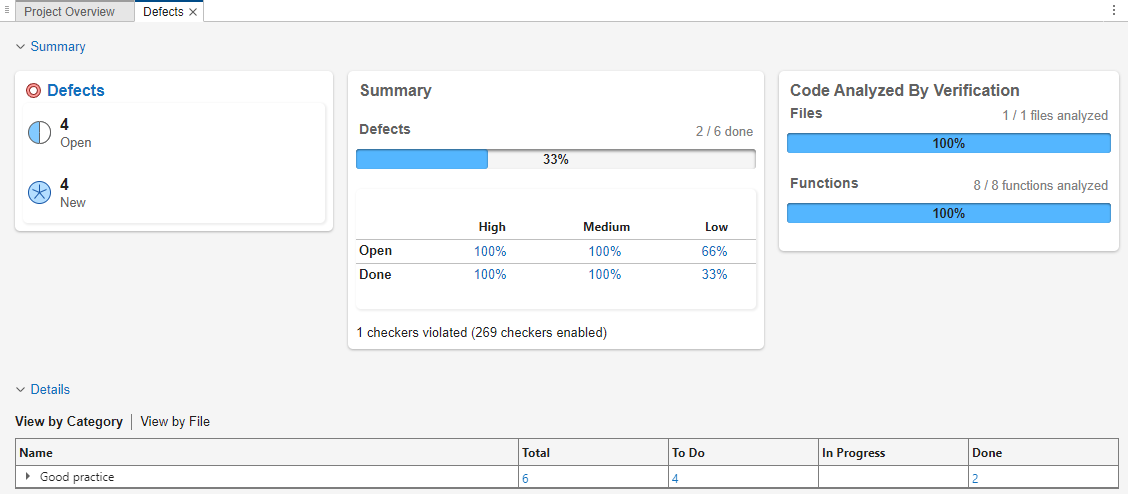Defects dashboard