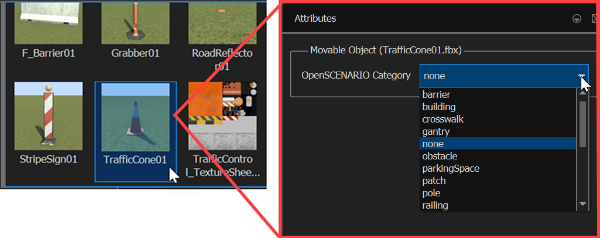 A movable object actor highlighted in the Library Browser, and its accompanying attributes.