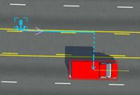 Red ambulance ahead of anchor